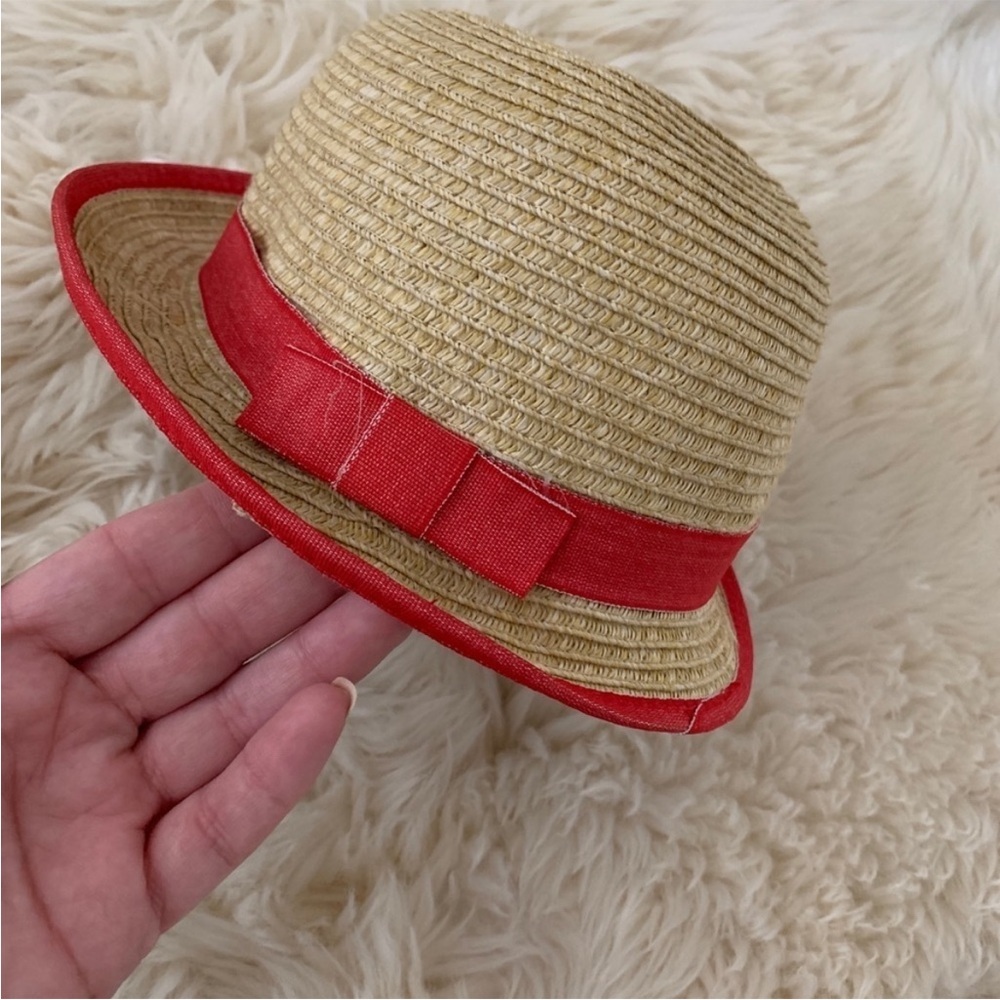 Janie and jack Kids hat with red ribbon straw